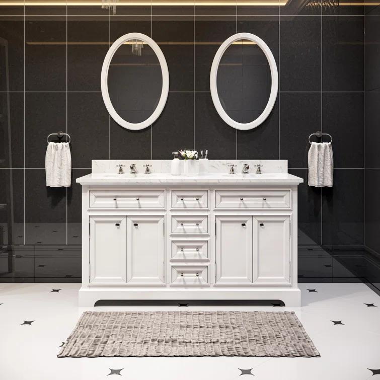 Water Creation Derby 60" Wood Double Bathroom Vanity in Pure White & Chrome