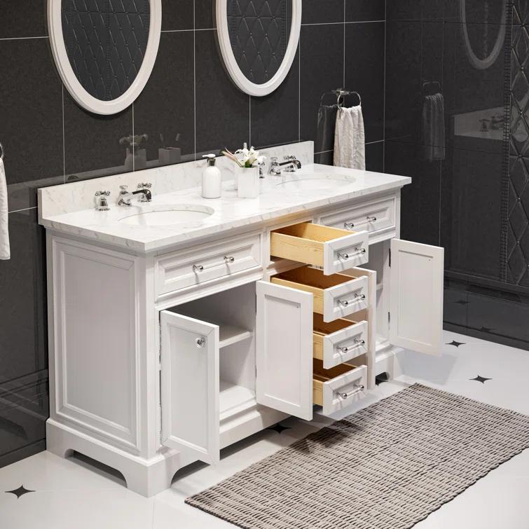 Water Creation Derby 60" Wood Double Bathroom Vanity in Pure White & Chrome