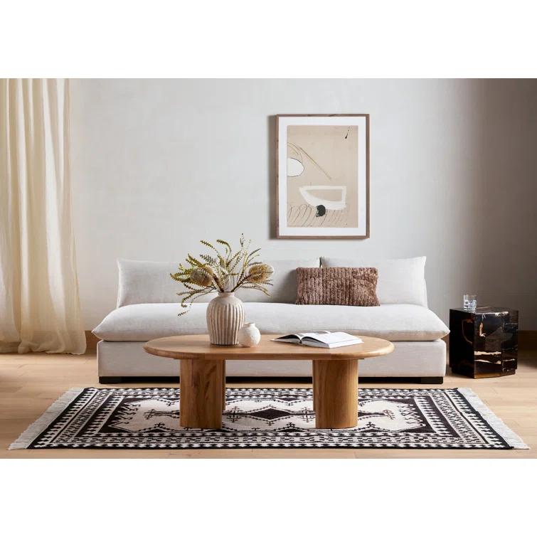 Ashby Oatmeal Armless Sofa with Espresso Wood Base