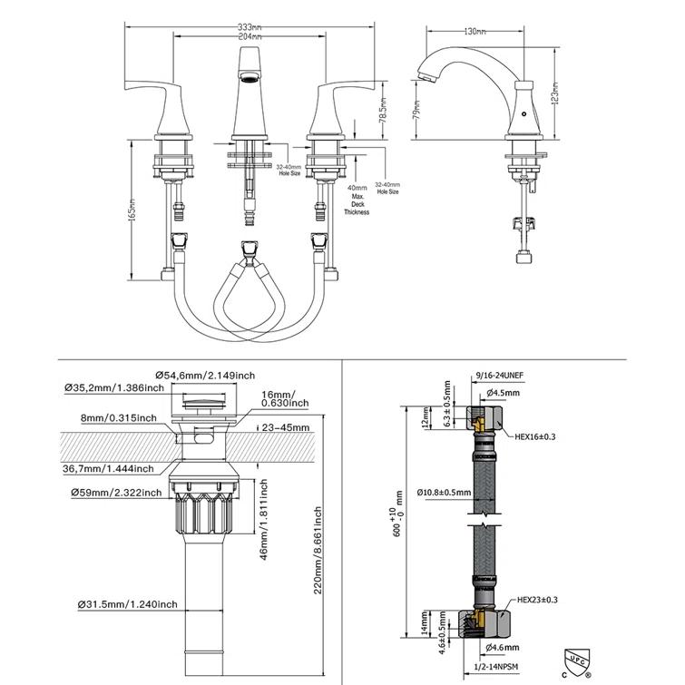Widespread 2-handle Bathroom Faucet with Drain Assembly