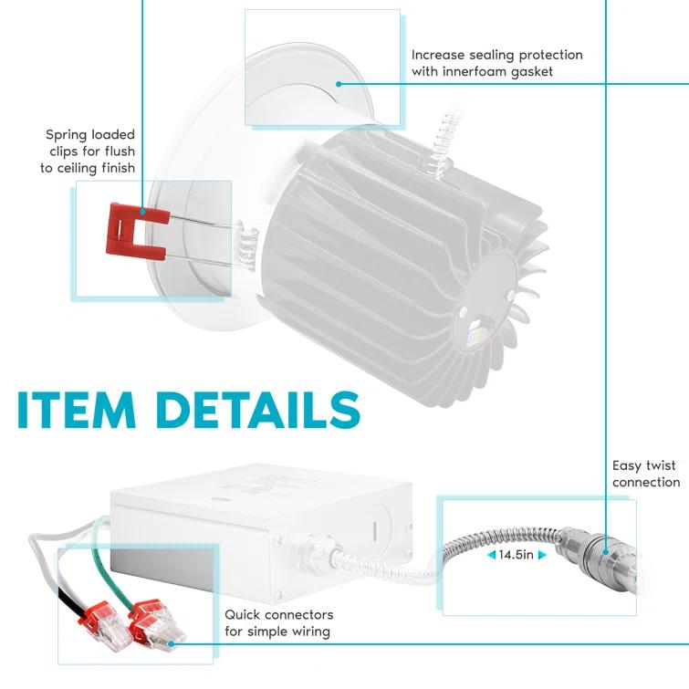 4" Regressed Selectable CCT New Construction LED Canless Recessed Lighting Kit