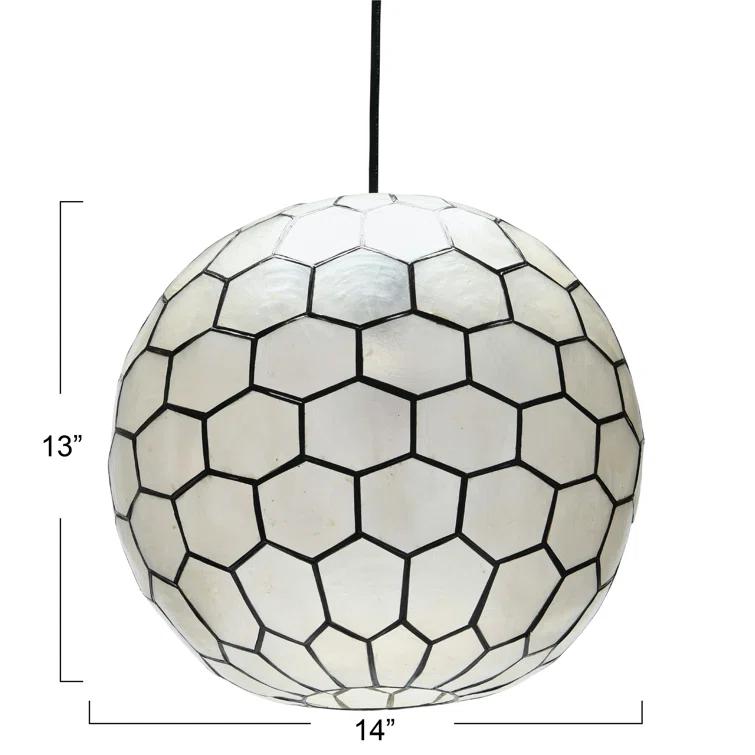 Storied Home 14"x13" Capiz Honeycomb Globe Pendant Light Capiz White Seashells Black: Artisan Crafted, ETL & UL Listed