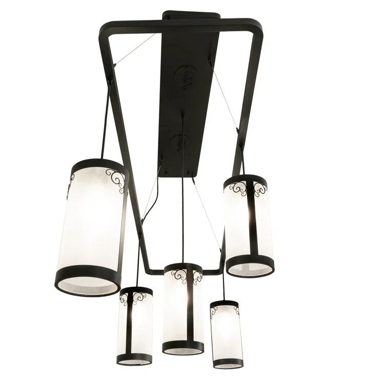 Black Wrought Iron 5-Light Chandelier with Acrylic Shades