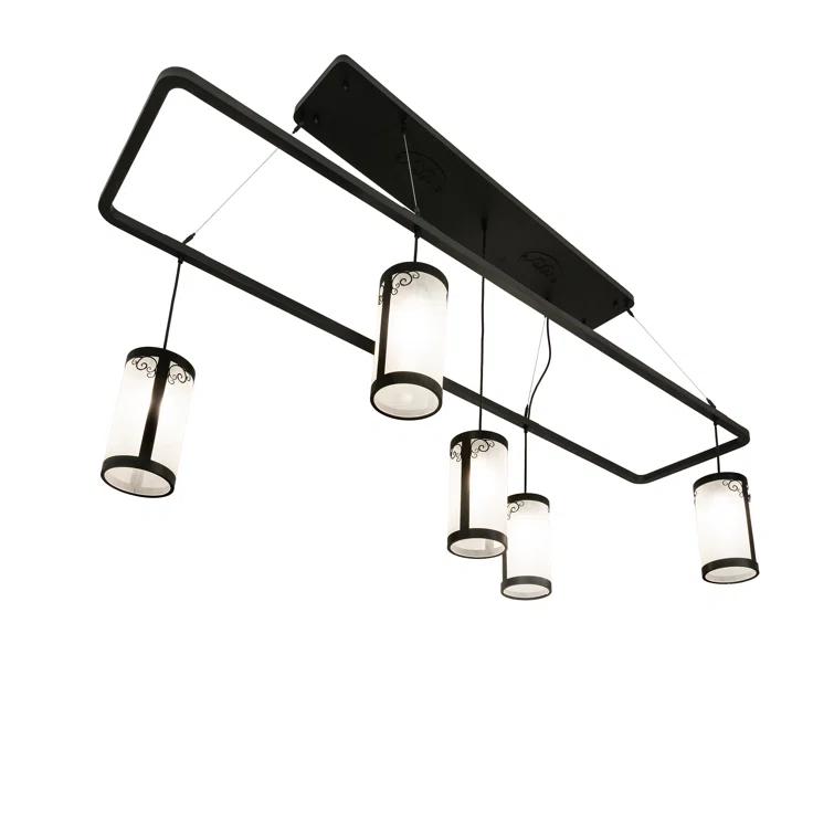 Black Wrought Iron 5-Light Chandelier with Acrylic Shades