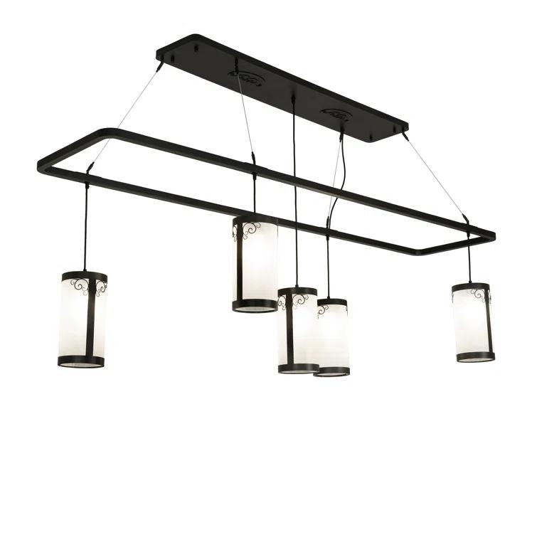 Black Wrought Iron 5-Light Chandelier with Acrylic Shades