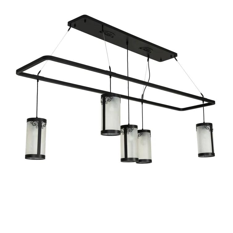 Black Wrought Iron 5-Light Chandelier with Acrylic Shades