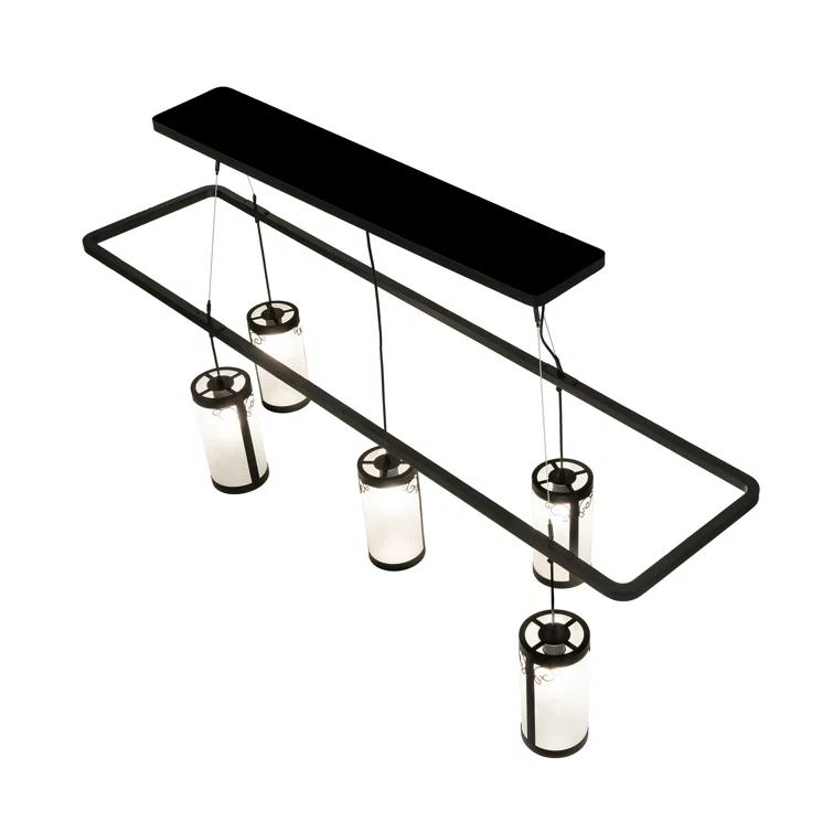 Black Wrought Iron 5-Light Chandelier with Acrylic Shades