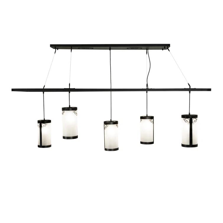 Black Wrought Iron 5-Light Chandelier with Acrylic Shades