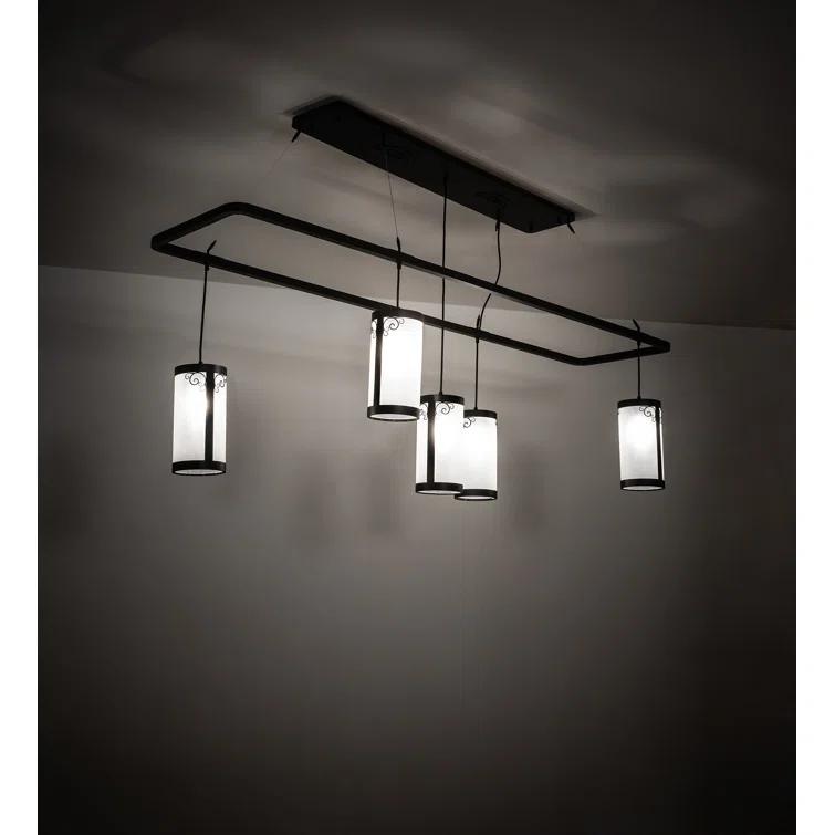 Black Wrought Iron 5-Light Chandelier with Acrylic Shades