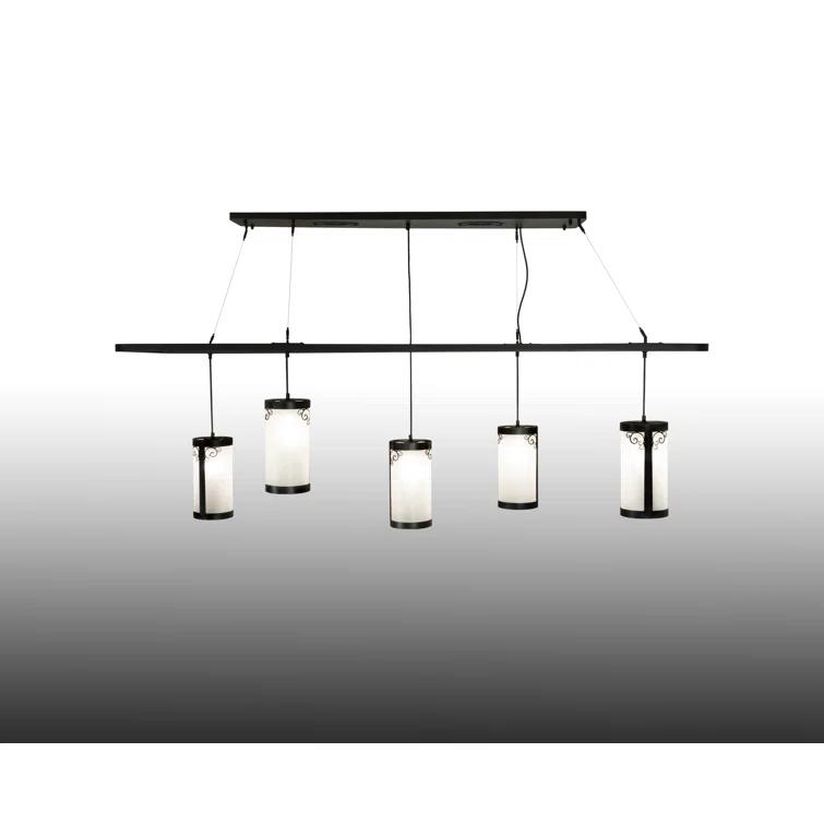 Black Wrought Iron 5-Light Chandelier with Acrylic Shades