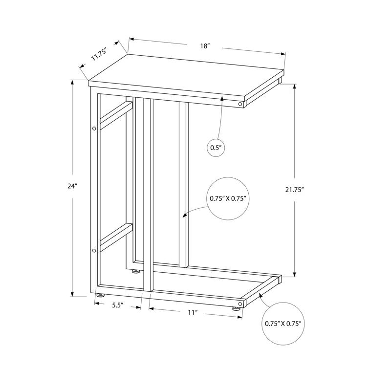 Accent Table C-shaped, End, Side, Snack, Living Room, Bedroom, Metal, Laminate, Contemporary