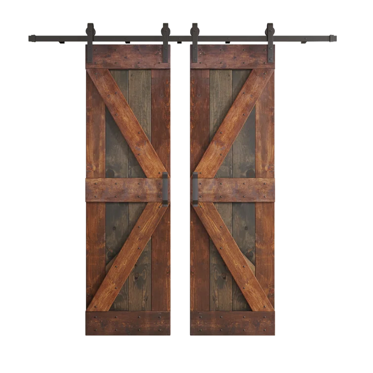 Paneled Wood K Series Double Barn Door with Installation Hardware Kit