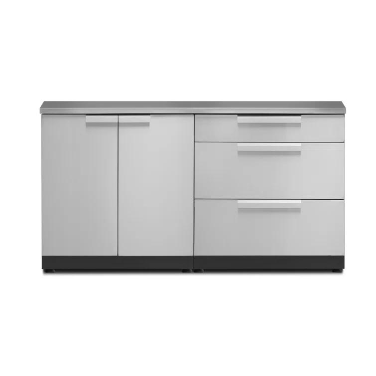Outdoor Kitchen Stainless Steel 64" W x 24" D x 36.5" H 2-Piece Modular Cabinet Set