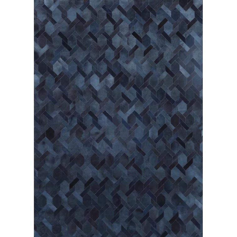 Natural Hide Geometric Cowhide Area Rug in Navy/Black