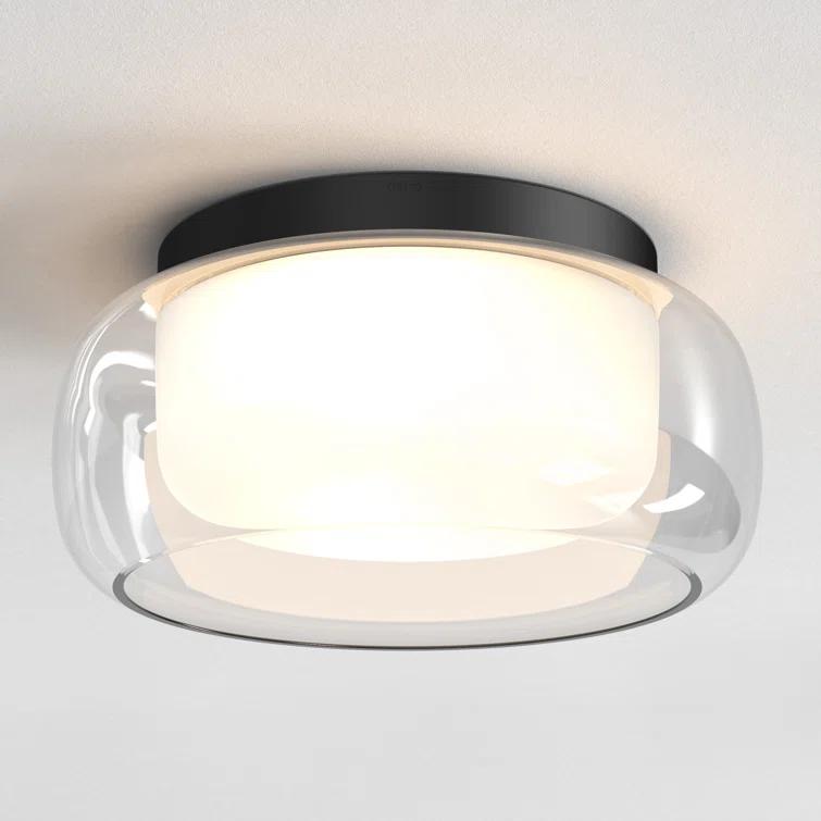 Aquina Matt Black Dual-Shade LED Ceiling Light with Glass Jar Motif