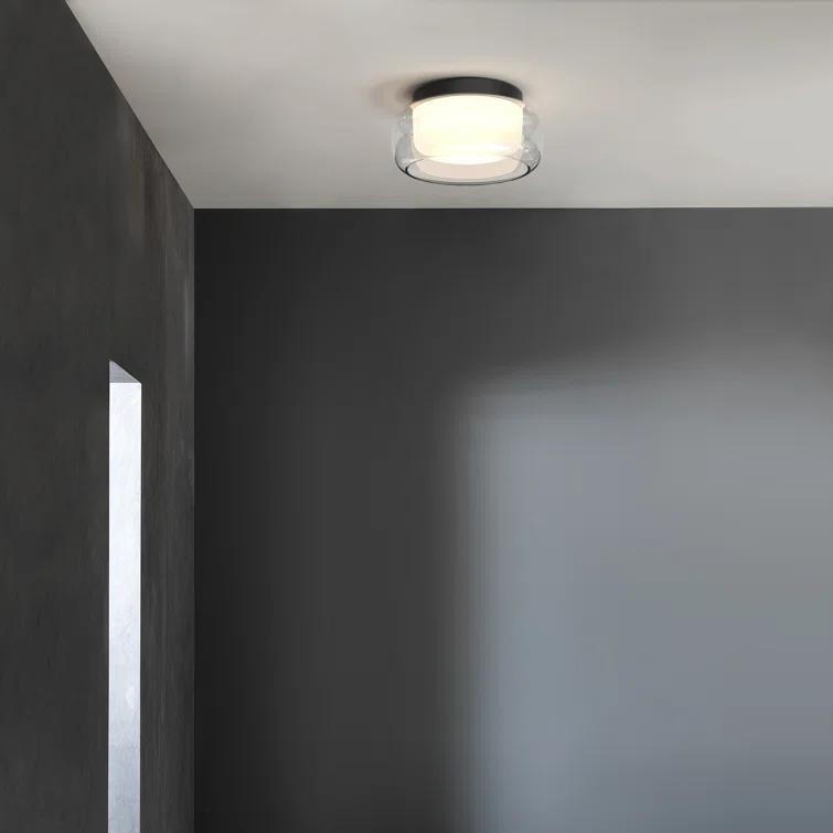 Aquina Matt Black Dual-Shade LED Ceiling Light with Glass Jar Motif