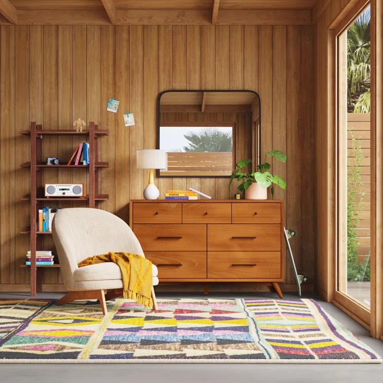 Leiarna Geometric Wool Runner Rug for Living Room Bedroom Dining Room Entryway Hallway Kitchen, Multicolor/Black