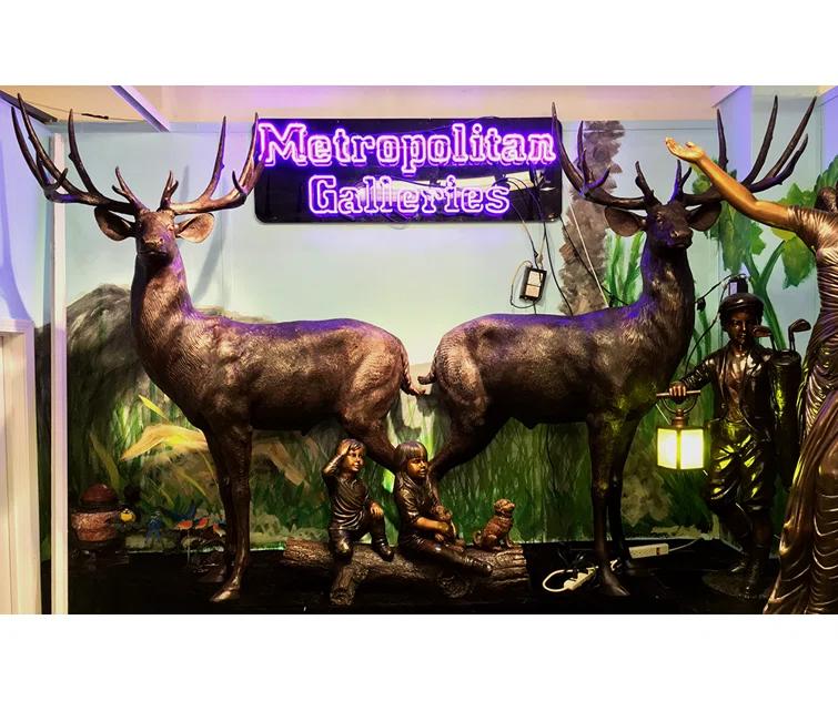 Metropolitan Galleries Bronze Buck and Doe 2 Piece Sculpture Set