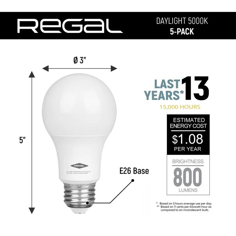 60 Watt Equivalent A19 E26/Medium (Standard) 5000K LED Bulb