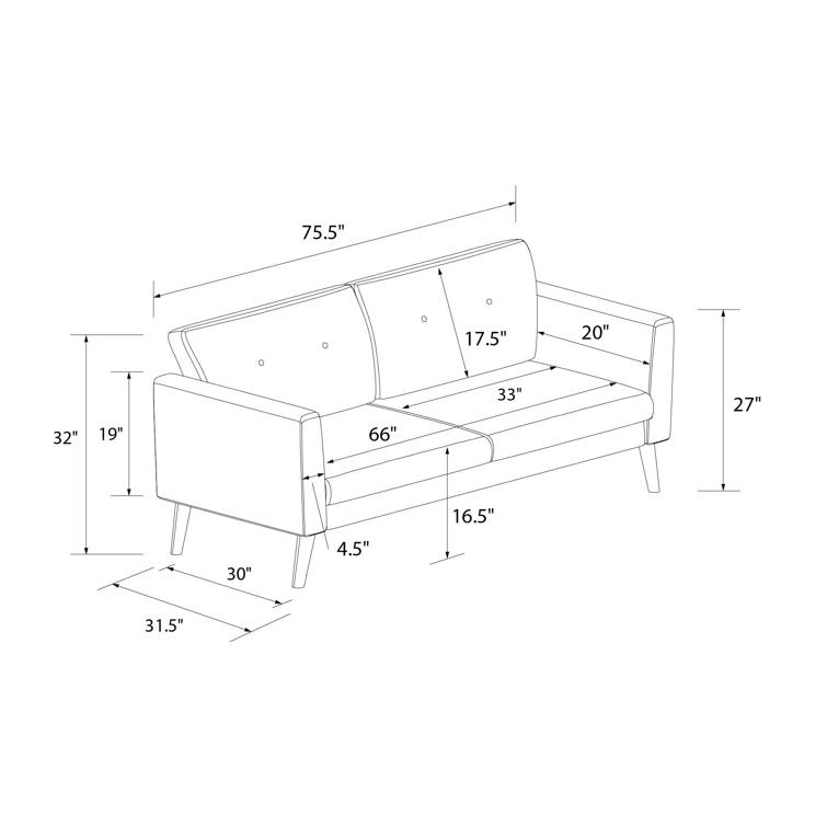 Gloria 75.5'' Velvet Square Arm Sofa