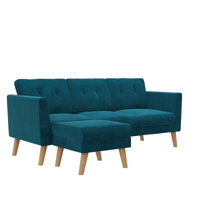 Gloria 75.5'' Wide Velvet Reversible Sofa & Chaise with Ottoman