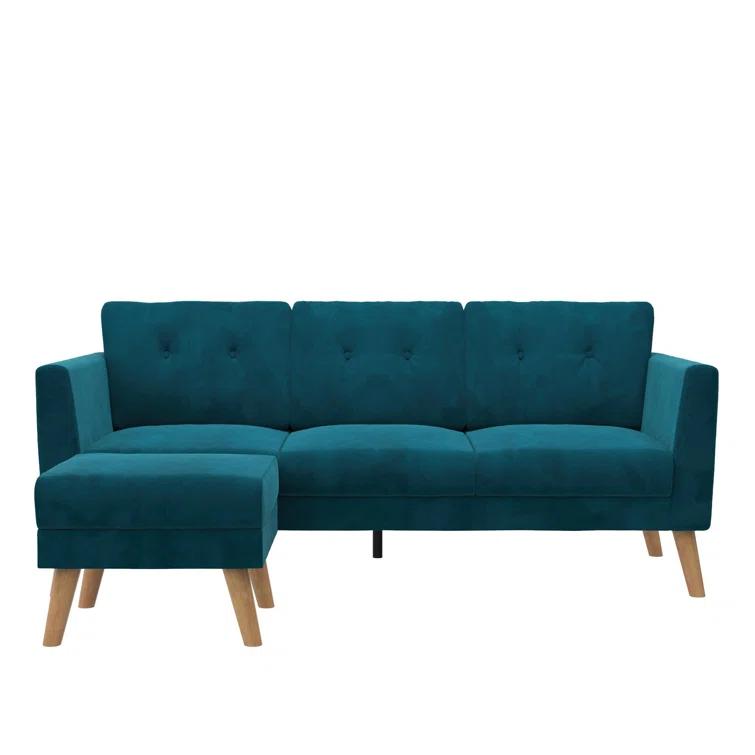 Gloria 75.5'' Wide Velvet Reversible Sofa & Chaise with Ottoman