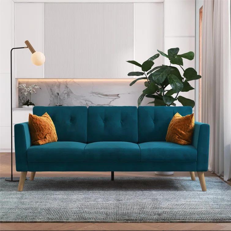 Gloria 75.5'' Wide Velvet Reversible Sofa & Chaise with Ottoman