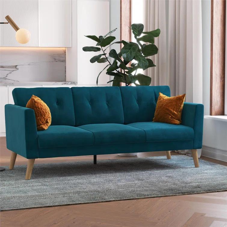 Gloria 75.5'' Wide Velvet Reversible Sofa & Chaise with Ottoman