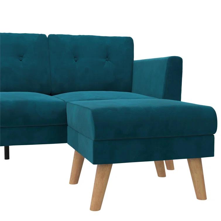 Gloria 75.5'' Wide Velvet Reversible Sofa & Chaise with Ottoman