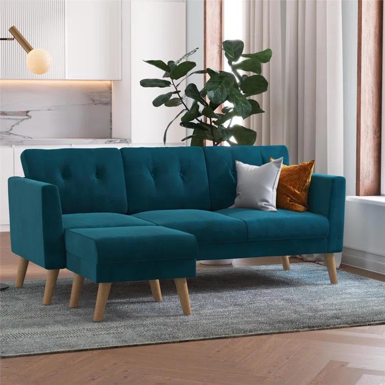 Gloria 75.5'' Wide Velvet Reversible Sofa & Chaise with Ottoman