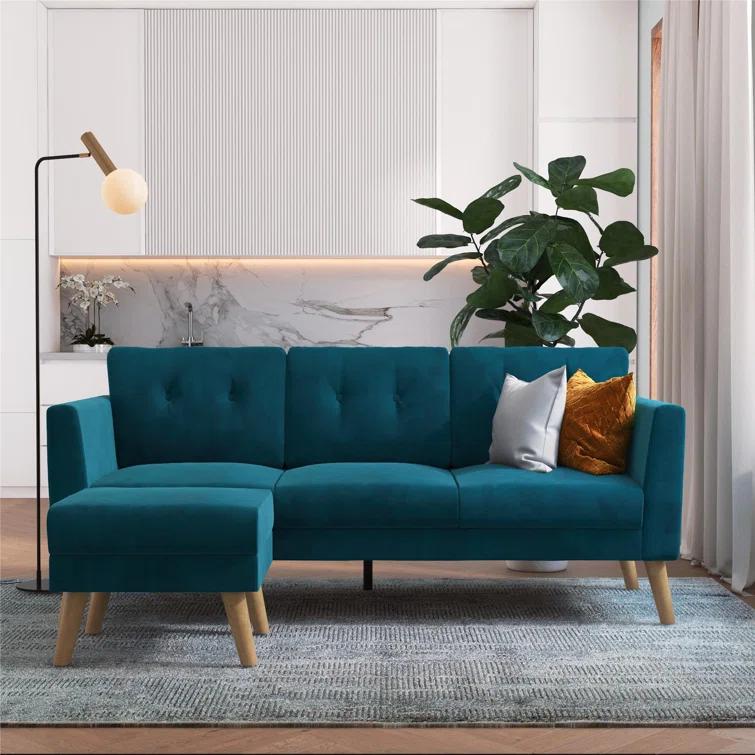 Gloria 75.5'' Wide Velvet Reversible Sofa & Chaise with Ottoman