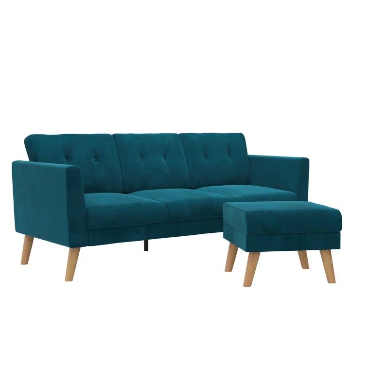 Gloria 75.5'' Wide Velvet Reversible Sofa & Chaise with Ottoman