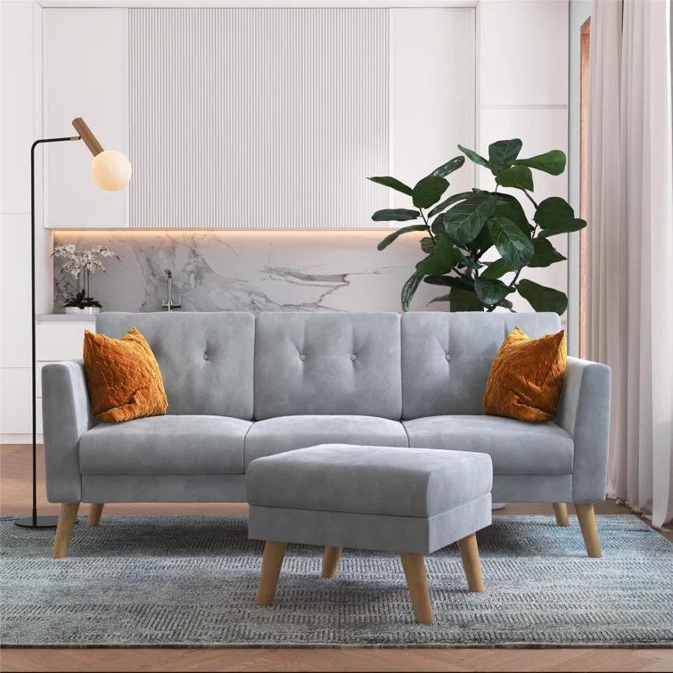 Gloria 75.5'' Wide Velvet Reversible Sofa & Chaise with Ottoman