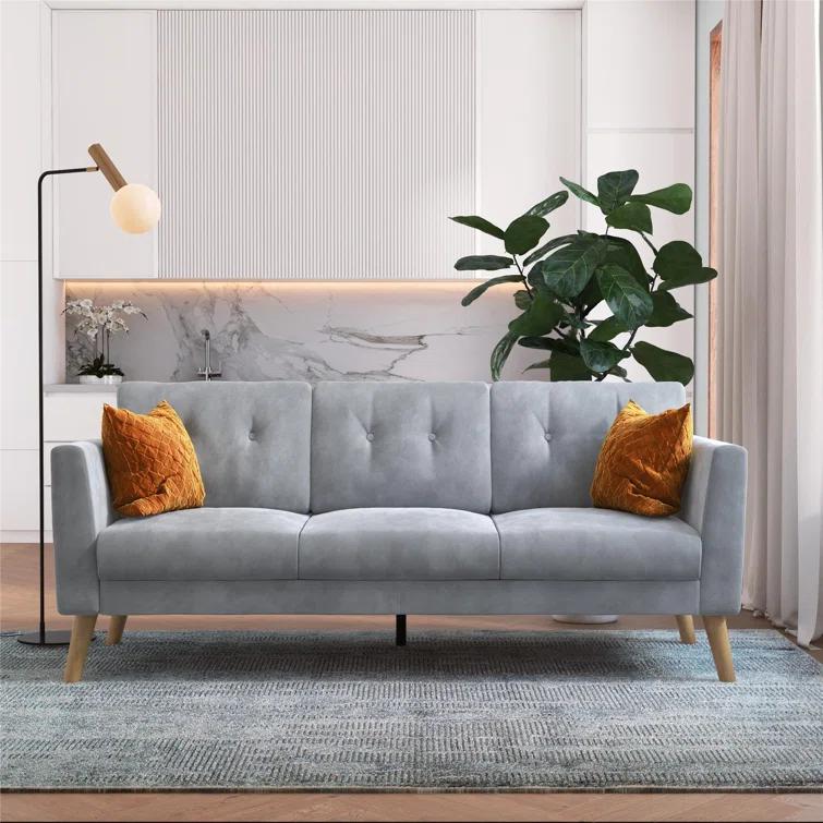 Gloria 75.5'' Wide Velvet Reversible Sofa & Chaise with Ottoman