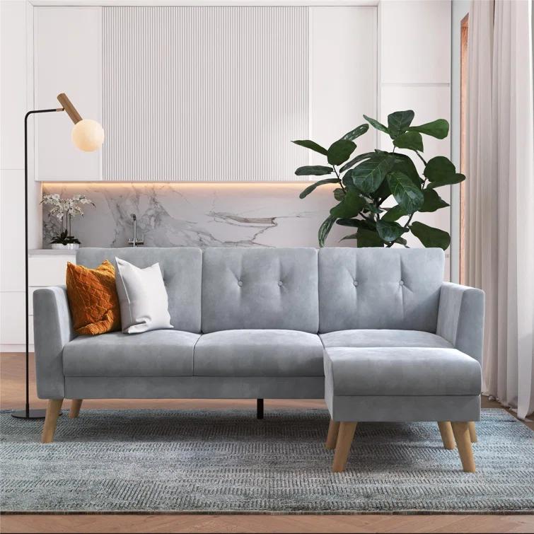 Gloria 75.5'' Wide Velvet Reversible Sofa & Chaise with Ottoman