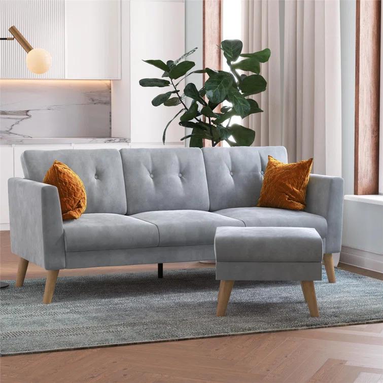 Gloria 75.5'' Wide Velvet Reversible Sofa & Chaise with Ottoman