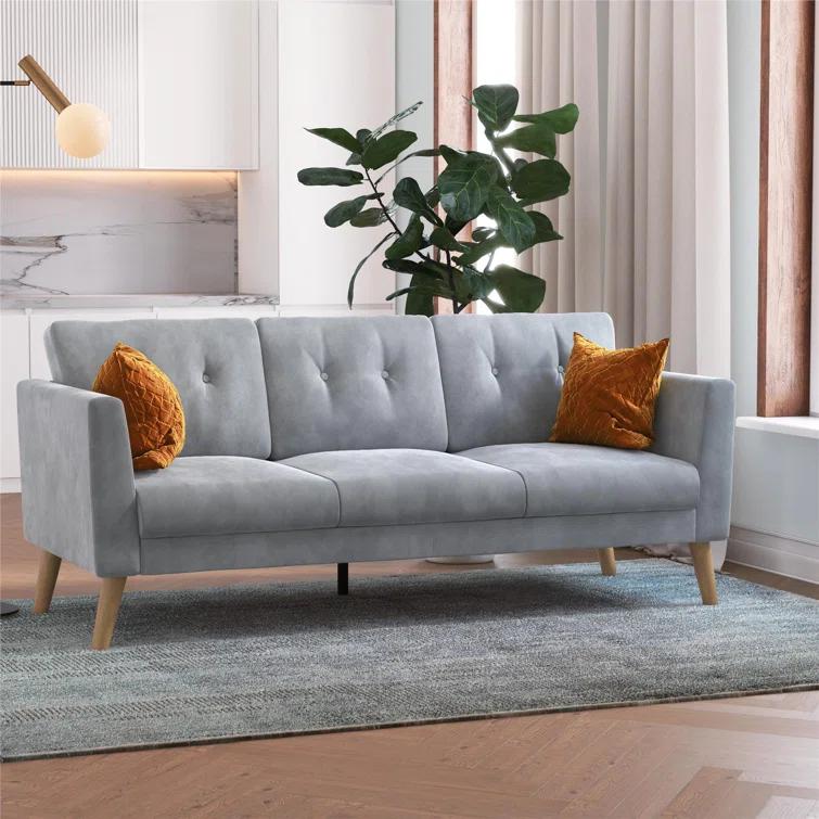 Gloria 75.5'' Wide Velvet Reversible Sofa & Chaise with Ottoman