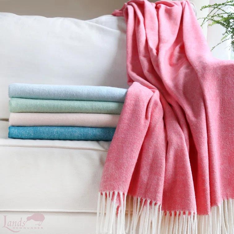 Purple Italian Herringbone Wool Throw Blanket