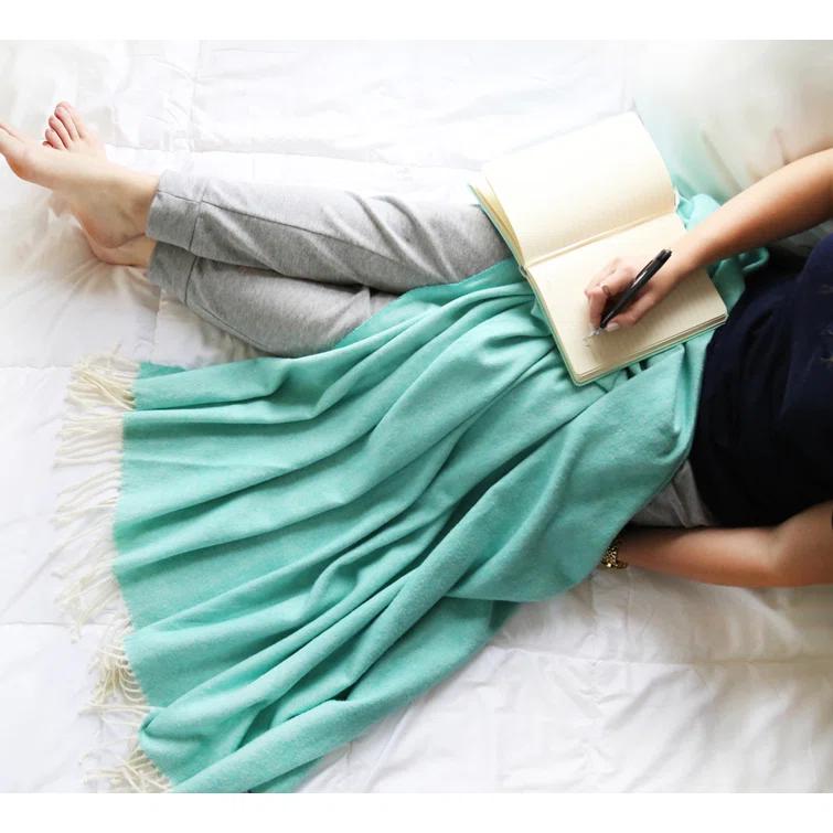 Purple Italian Herringbone Wool Throw Blanket