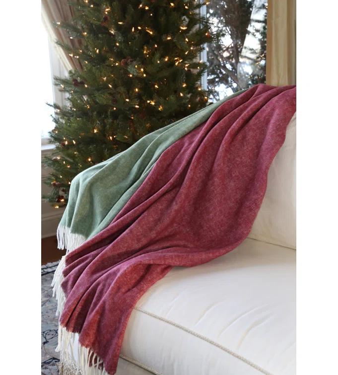 Purple Italian Herringbone Wool Throw Blanket