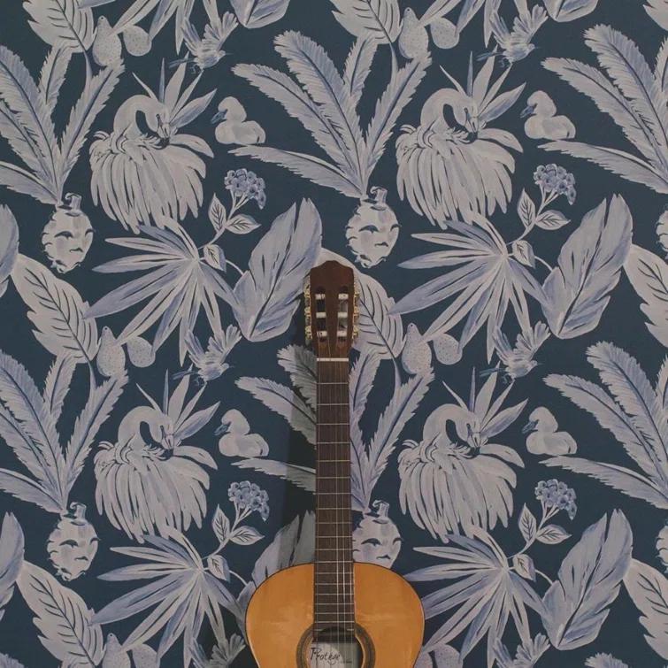 Blue Flamingos and Palms Peel and Stick Wallpaper Roll