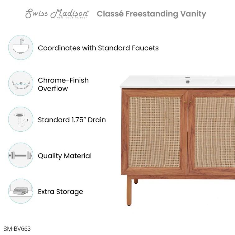 SM-BV663 Classe 36" Freestanding Bathroom Vanity in Golden Oak with Sink Top