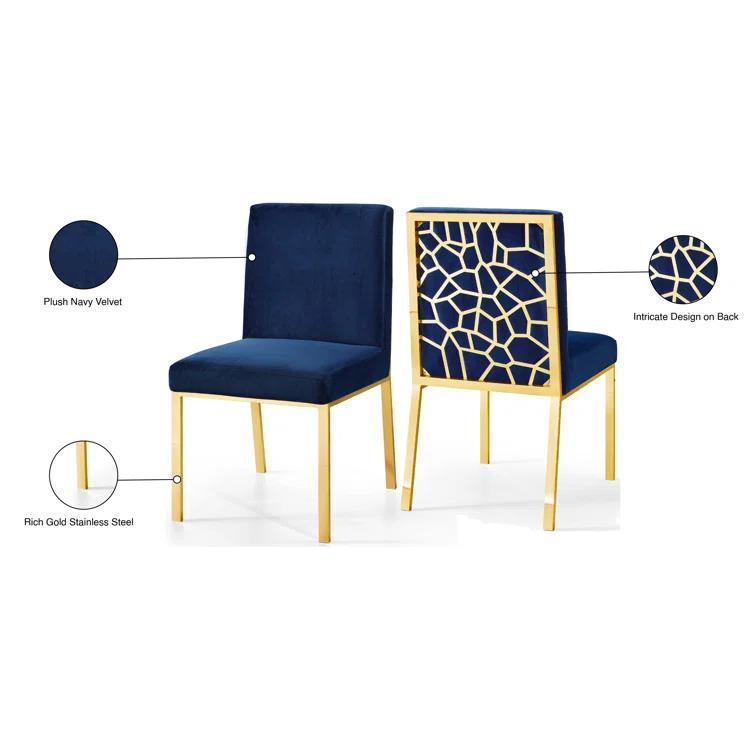 Opal Navy Blue Velvet & Gold Metal Dining Chair
