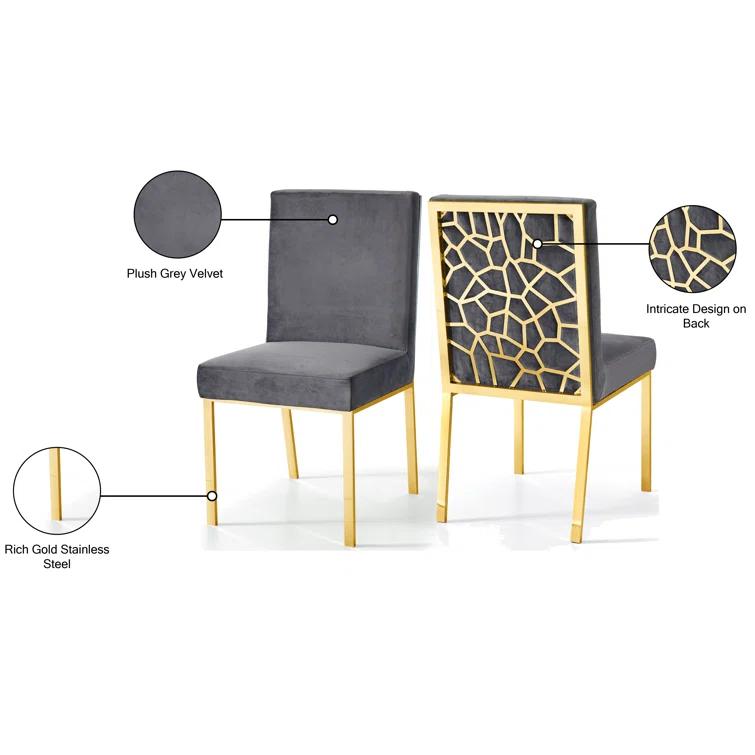 Meridian Furniture Opal 20"H Velvet Dining Chair in Gray (Set of 2)