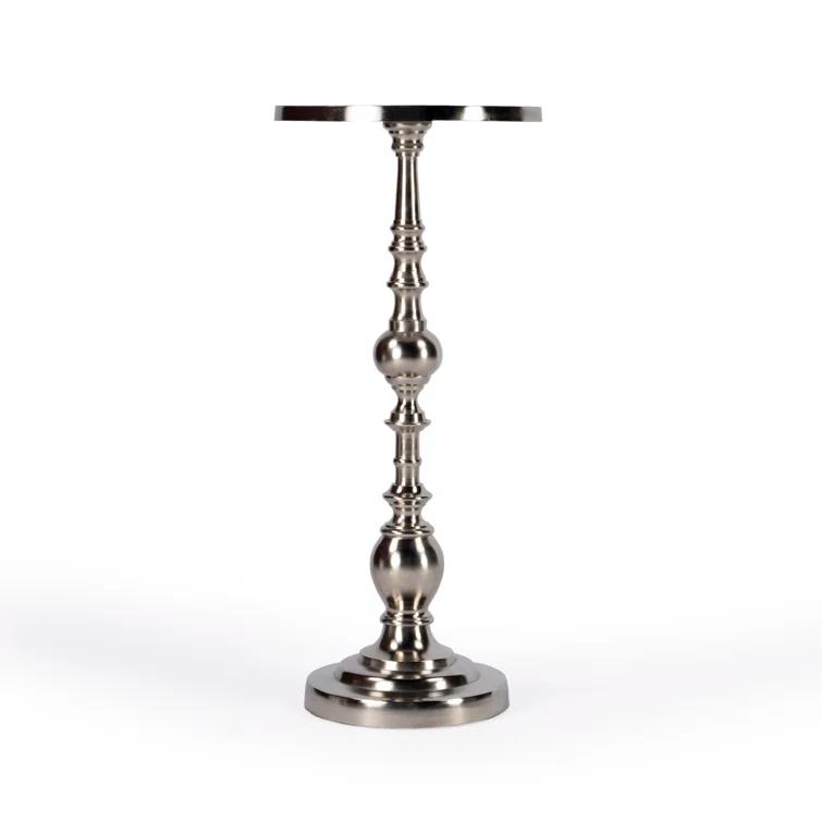 Darien Round Silver Metal Pedestal Side Table