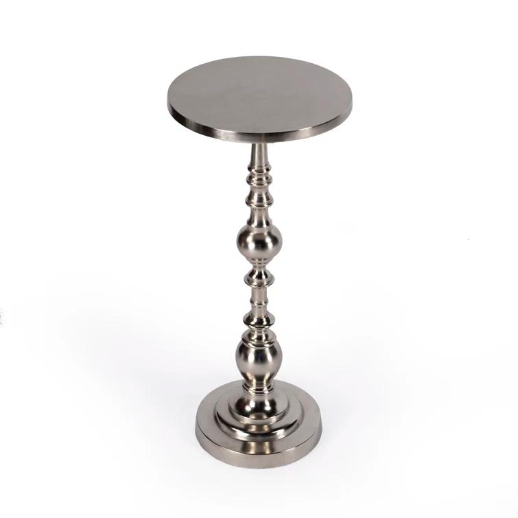 Darien Round Silver Metal Pedestal Side Table