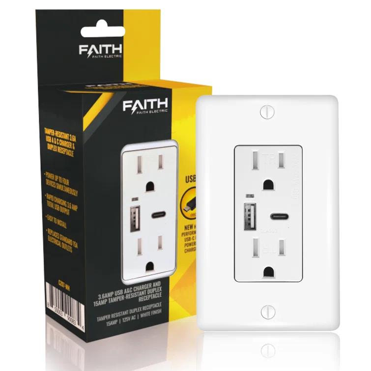 Faith CZ07-WH-02 15 Tamper Resistant Decorator Outlet