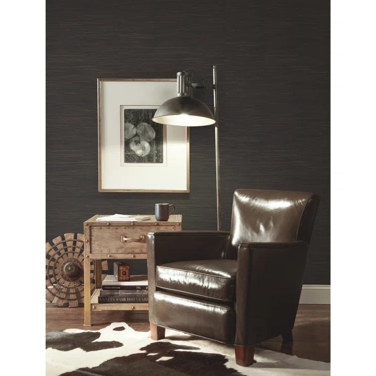 Charcoal Grasscloth Removable Washable Wallpaper Double Roll