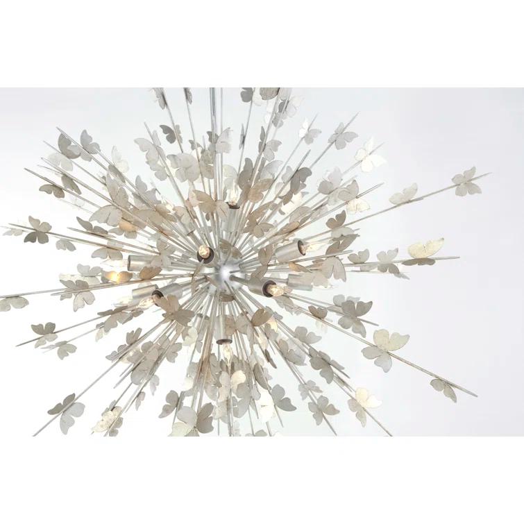 Burnished Silver Leaf Crystal Candle 18-Light Chandelier