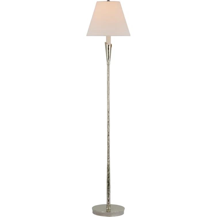 Aiden Polished Nickel Adjustable Outdoor Floor Lamp with Linen Shade